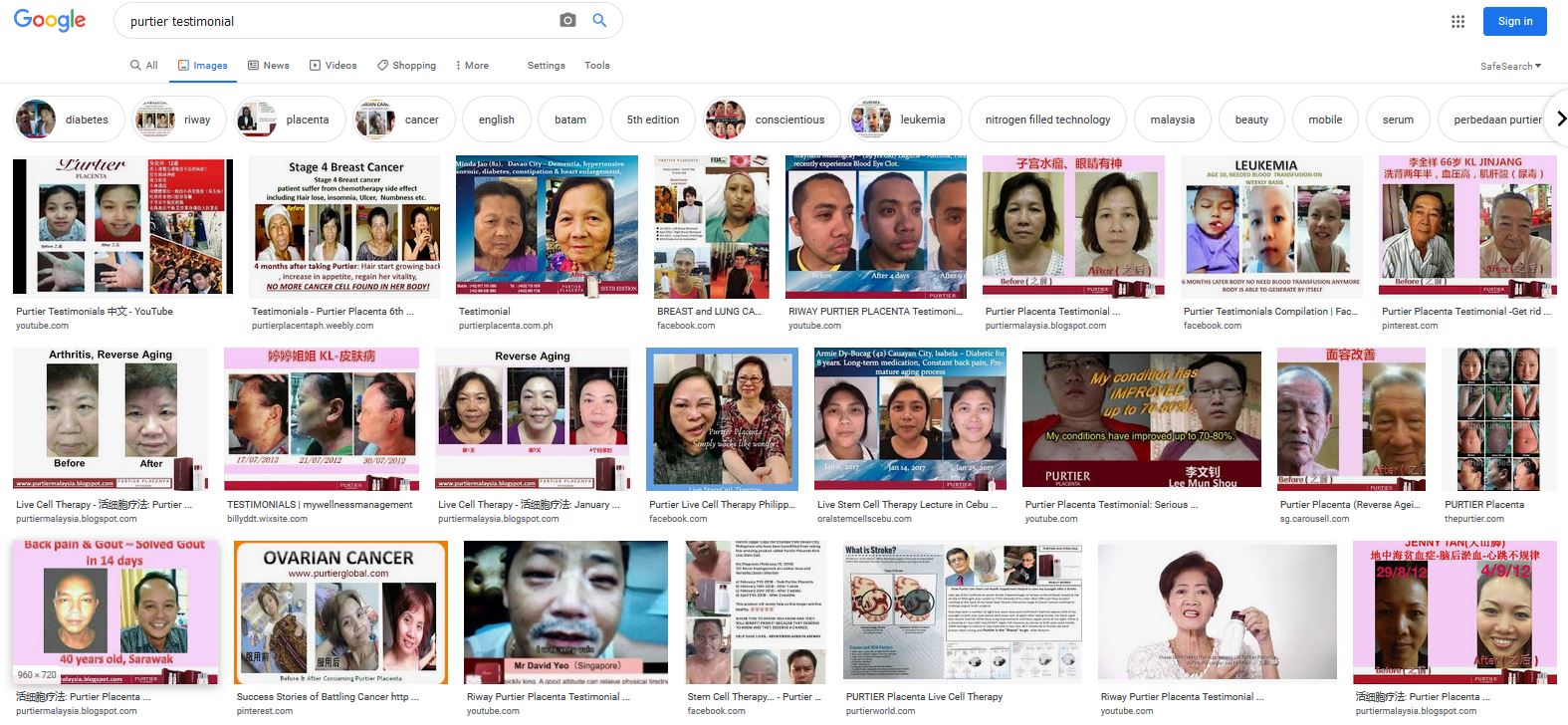 Google images search PURTIER testimonials